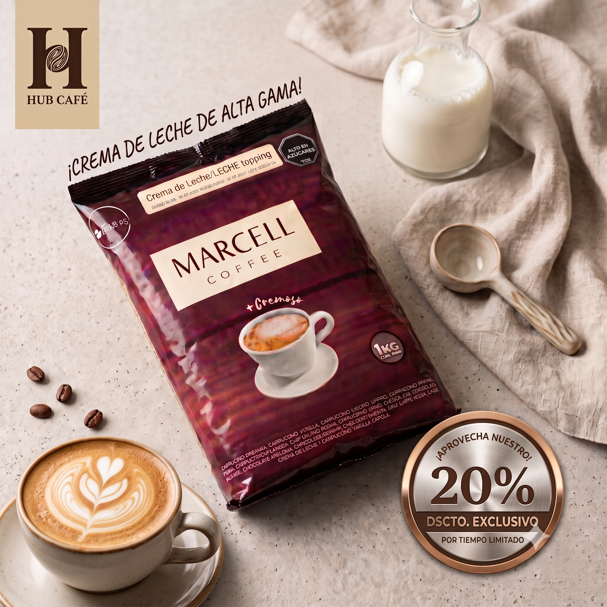 Crema de Leche Marcell Coffee - 20% Descuento Exclusivo por Tiempo Limitado